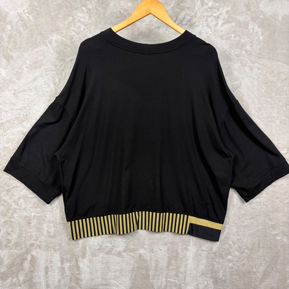Tekbika by Alembika Top Dunes Size M Womens Black Boxy Striped Hem Art To Wear - Picture 2 of 12